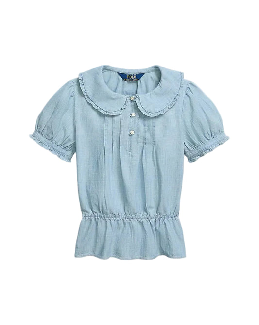 (Pre-Order) Ralph Lauren Kids Blue Cotton Button-Up Blouse