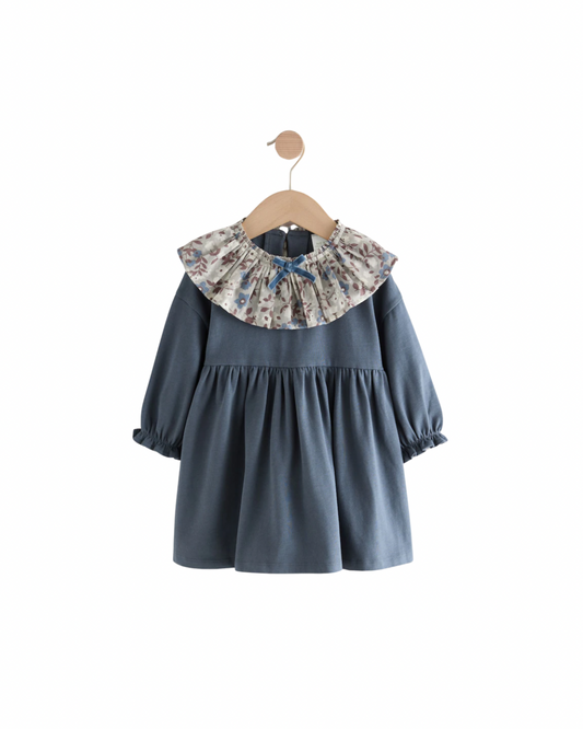 (Pre-Order) Blue Long Sleeve Collared Dress