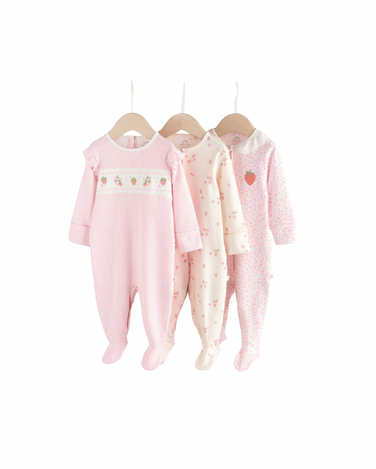 (Pre-Order) Next Pink Collar 3 Pack Baby Sleepsuits (0-2yrs)