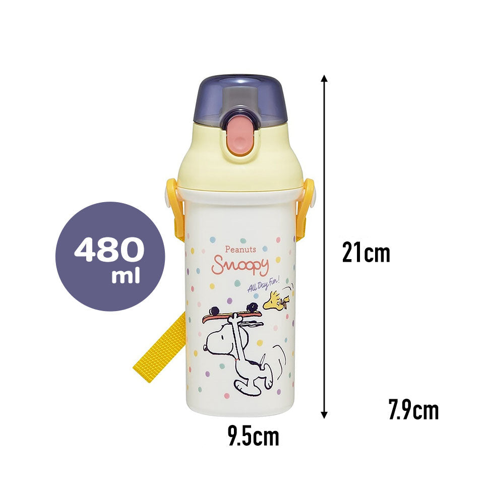 (Pre-Order) Skater Children's direct-drink plastic water bottle, 480ml, Snoopy Skateboard