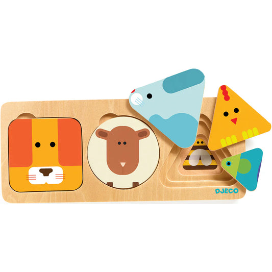 (Pre-Order) Djeco Wooden 3 layer Puzzle Anima Basic