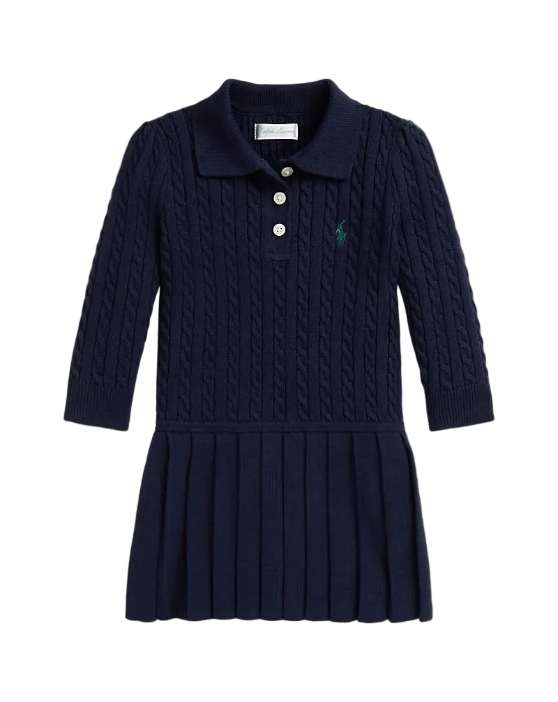 (Pre-Order) Ralph Lauren - Baby Girls Navy Blue Cable Knit Dress