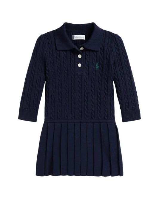 (Pre-Order) Ralph Lauren - Baby Girls Navy Blue Cable Knit Dress