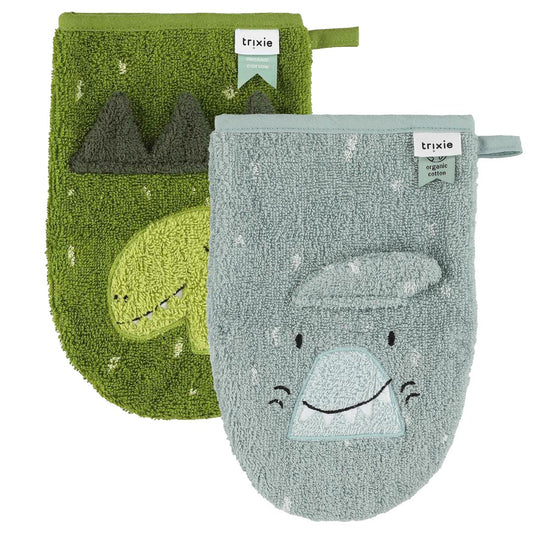 (Pre-Order) SALE Trixie Wash mitt 2-pack | Mr. Shark - Mr. Dino