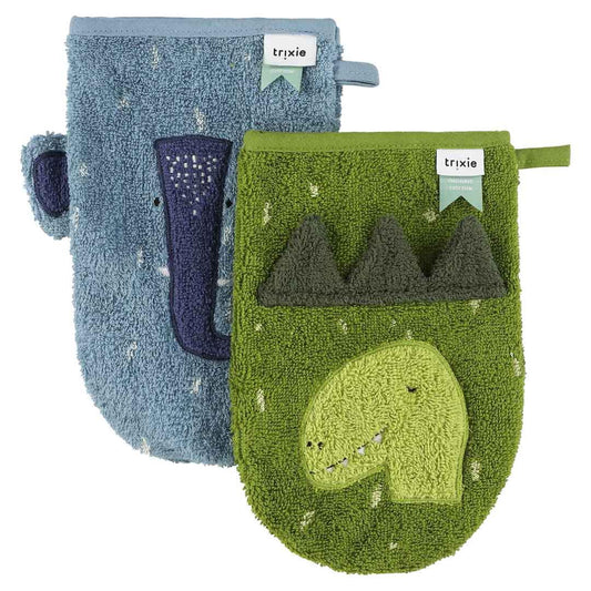 (Pre-Order)Trixie Wash mitt 2-pack | Mr. Dino - Mrs. Elephant