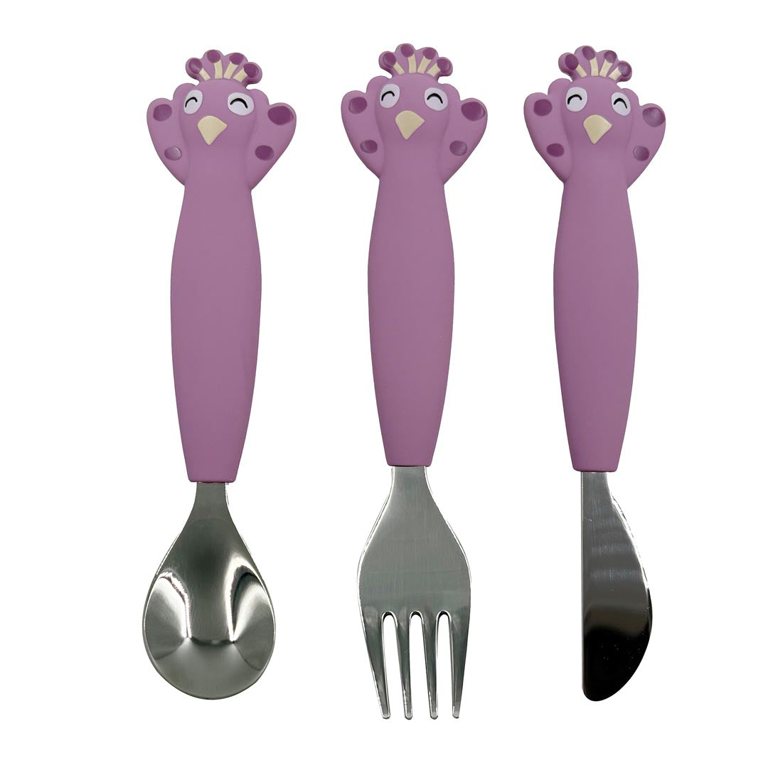 (Pre-Order) SALE Trixie Children's cutlery set made of stainless steel and silicone, 3-piece - Mrs. Peacock