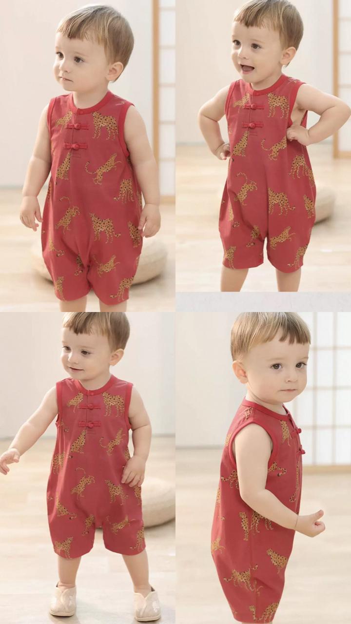 (Pre-Order) Han Gong Fu Wild Leopard Mandarin Sleeveless Romper