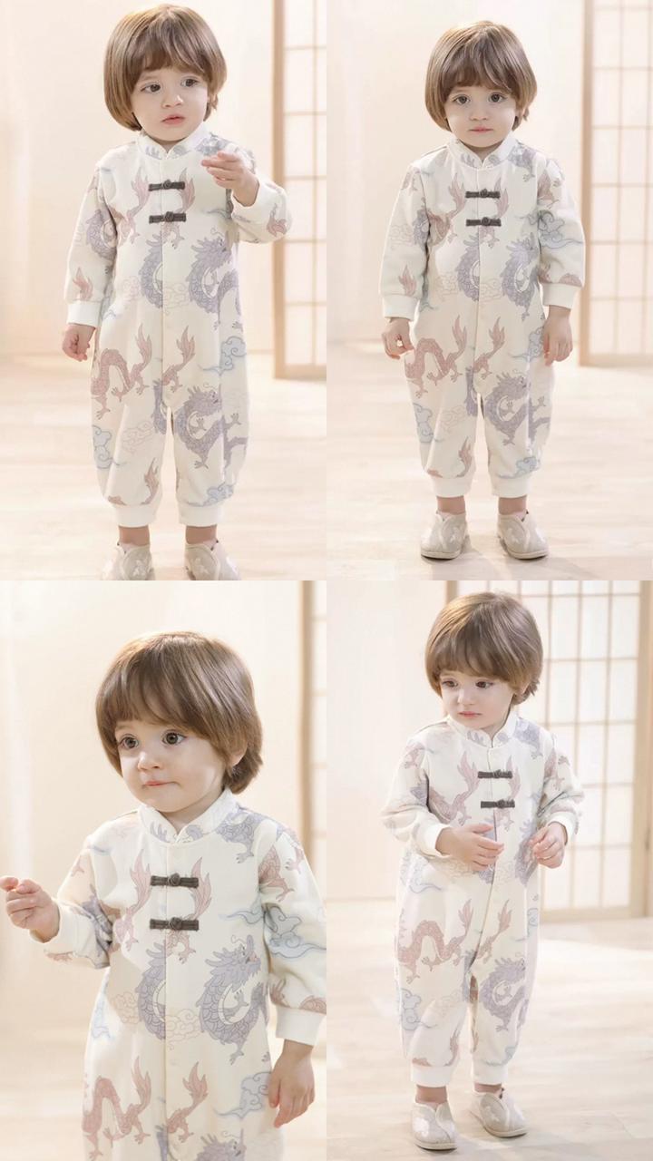 (Pre-Order) Han Gong Fu Vintage Dragon All-Over Print Romper