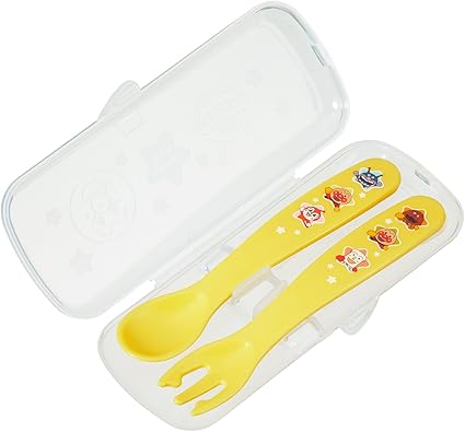 (Pre-Order) Anpanman Anti-Bacterial Spoon and Fork Set with Case (Yellow) for Babies
