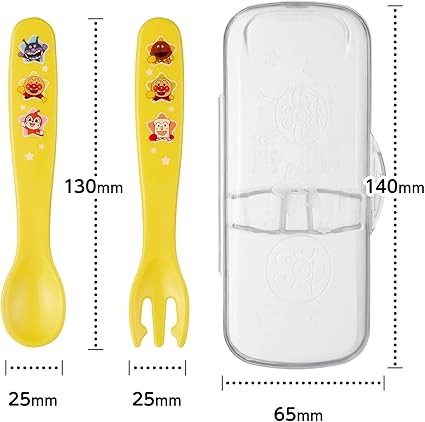 (Pre-Order) Anpanman Anti-Bacterial Spoon and Fork Set with Case (Yellow) for Babies