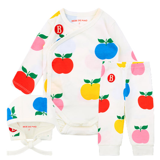 (Pre-Order) Bebedepino  Newborn Colorful Apple All-Over Bodysuit Set