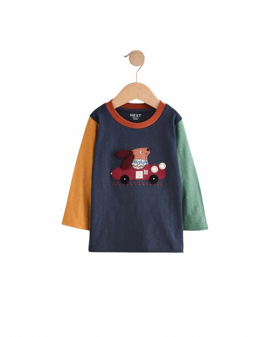 (Pre-Order) Navy Hotchpotch Dog Car Long Sleeve Appliqué T-Shirt