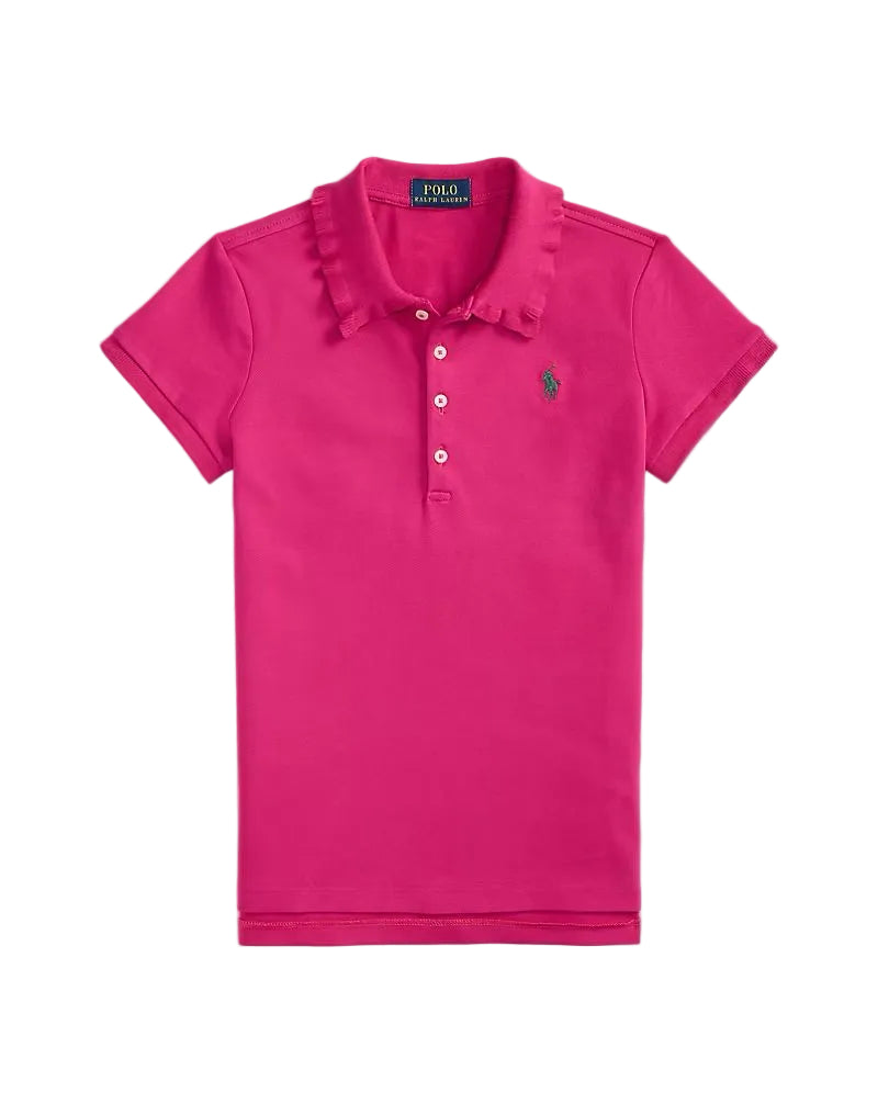 (Pre-Order) Ralph Lauren Stretch Mesh Ruffled Polo Shirt Preppy Pink