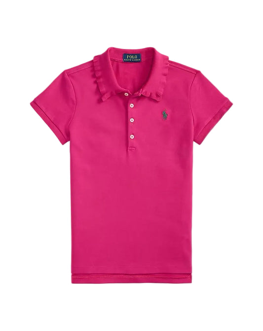 (Pre-Order) Ralph Lauren Stretch Mesh Ruffled Polo Shirt Preppy Pink