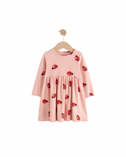 (Pre-Order) Pink Ladybird Long Sleeve Ribbed Dress