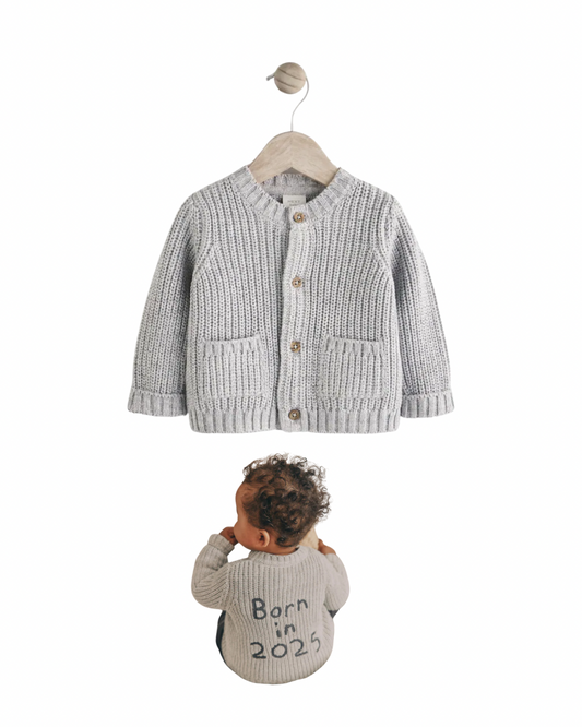 (Pre-Order) Next Grey Born In 2025 Baby Knitted 100% Cotton Cardigan