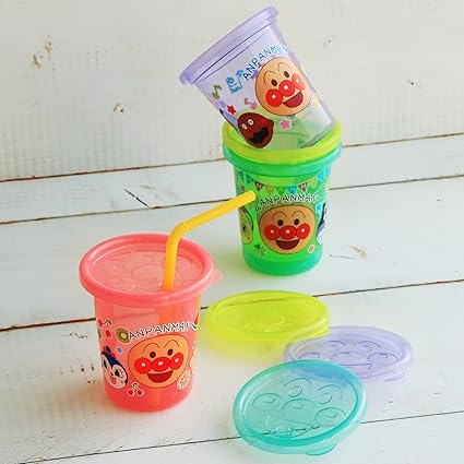 (Pre-Order) Anpanman Polypropylene Straw Cup with Lid S (180ml) 4-Piece Set