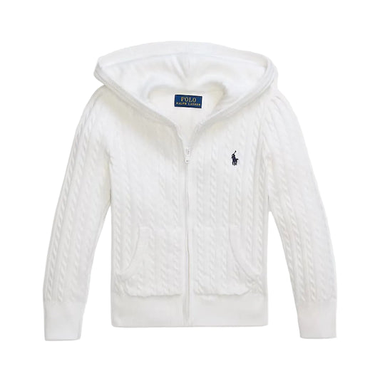 (Pre-Order) Ralph Lauren Mini-Cable Cotton Full-Zip Hoodie Whit