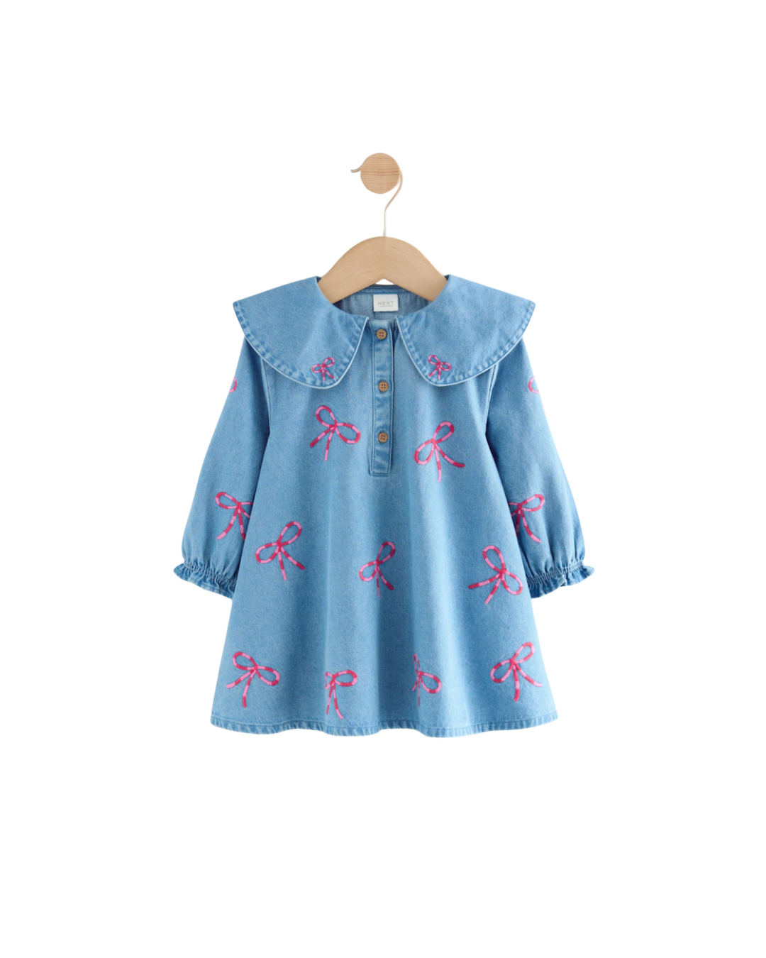 (Pre-Order) Bow Embroidered Denim Collar Dress