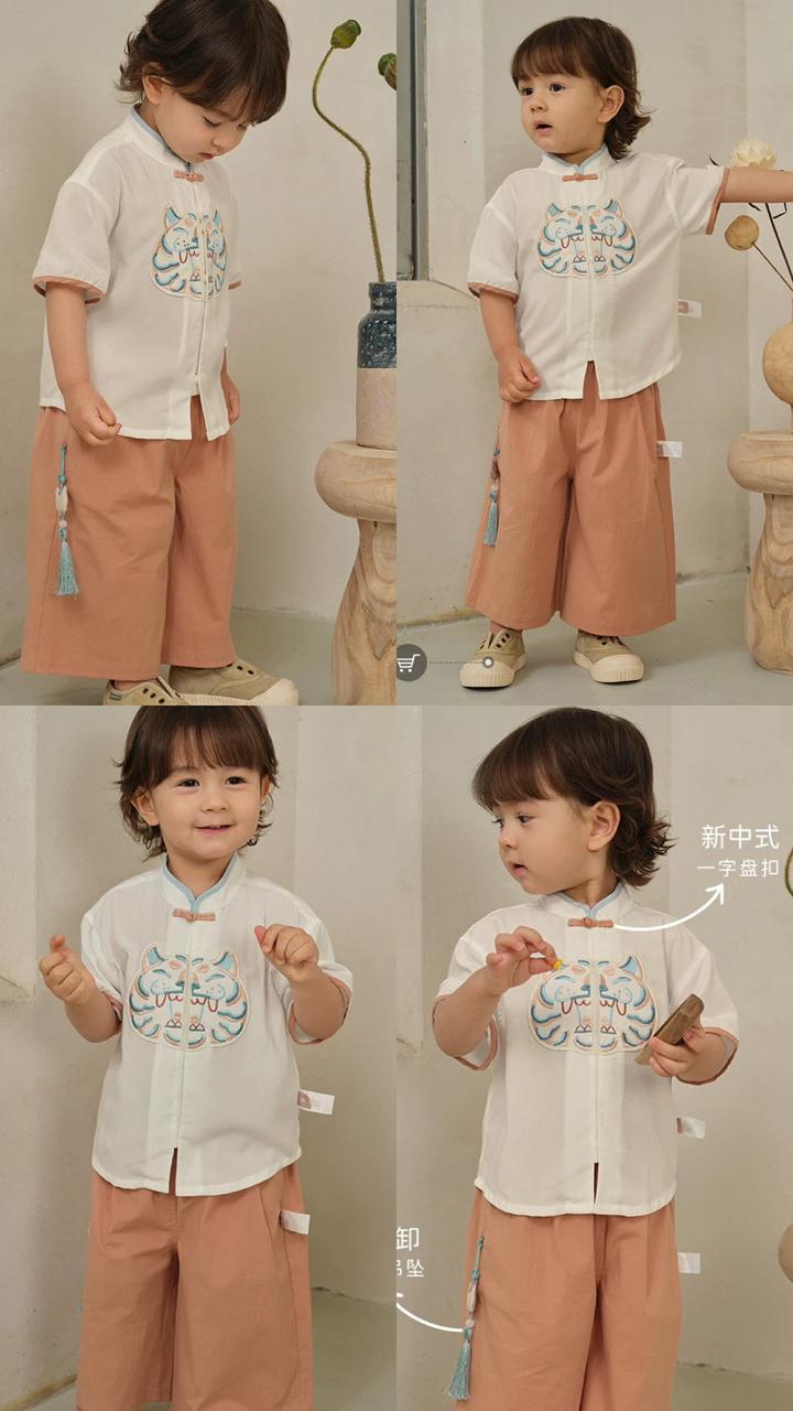 (Pre-Order) Dave & Bella Boys' Guofeng Suit Children's Antibacterial Cool Two-Piece Set