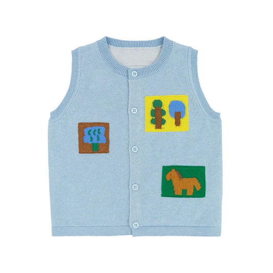 (PREORDER) Rice & Sky Colorful Knit Vest - Blue