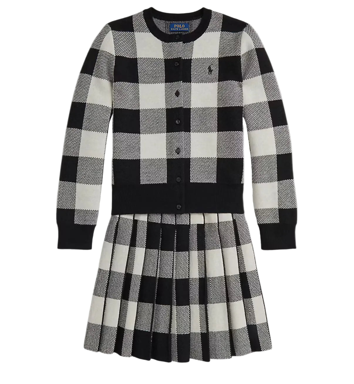 (Pre-Order) Ralph Lauren Buffalo Check Wool Cardigan & Skirt Set