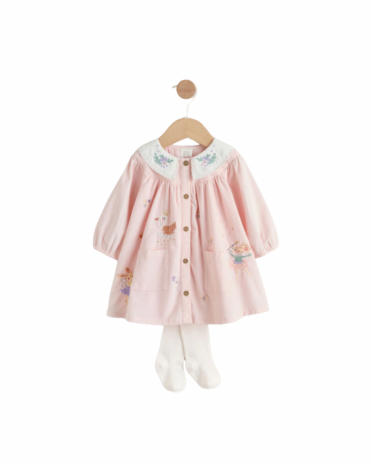 (Pre-Order) Pink Fairy Mouse Baby Woven Collar Dress with Tights