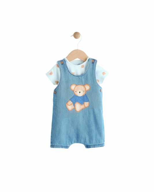 (Pre-Order) Blue Bear Baby Woven Dungaree and Bodysuit Set