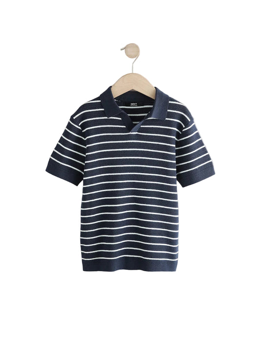 (Pre-Order) Navy/White Polo Short Sleeve Trophy Neck 100% Cotton