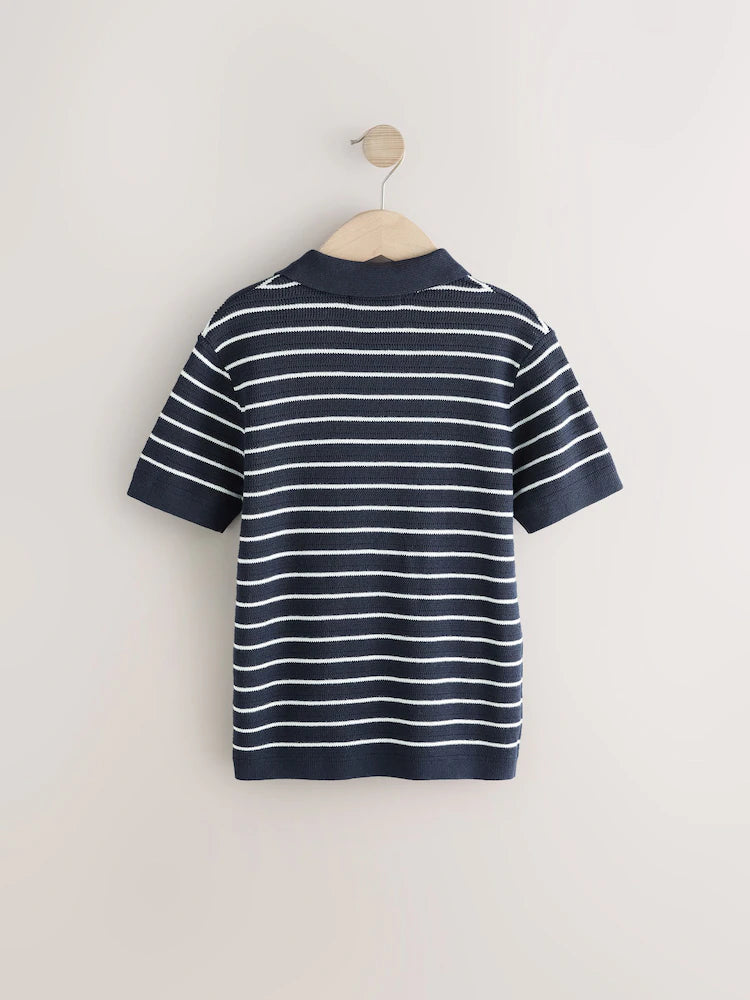 (Pre-Order) Navy/White Polo Short Sleeve Trophy Neck 100% Cotton