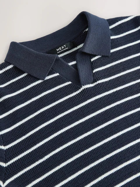 (Pre-Order) Navy/White Polo Short Sleeve Trophy Neck 100% Cotton