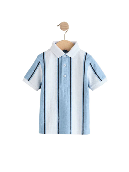 (Pre-Order) Next Blue/White 100% Cotton Short Sleeve Textured Polo