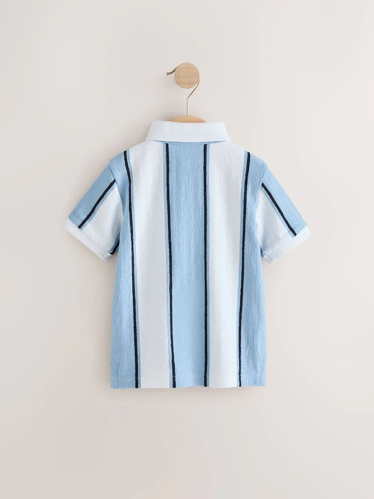 (Pre-Order) Next Blue/White 100% Cotton Short Sleeve Textured Polo