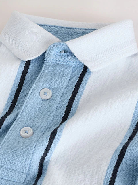 (Pre-Order) Next Blue/White 100% Cotton Short Sleeve Textured Polo