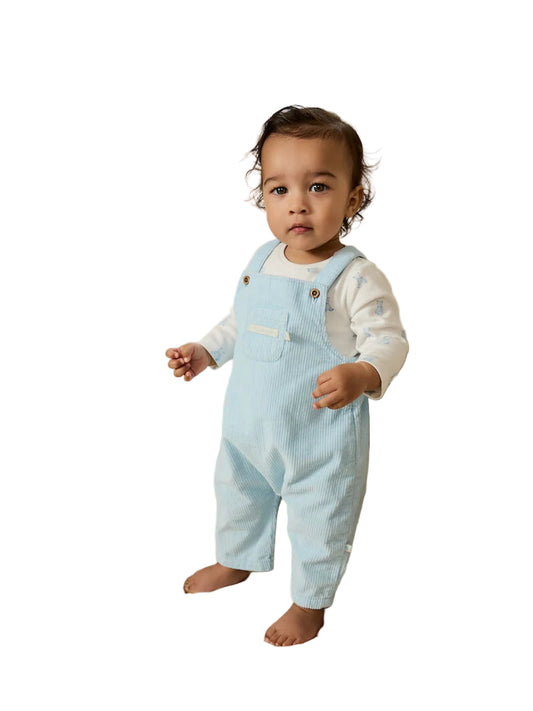 (Pre-Order) Blue Bear Cord Dungarees and Bodysuit Baby Set