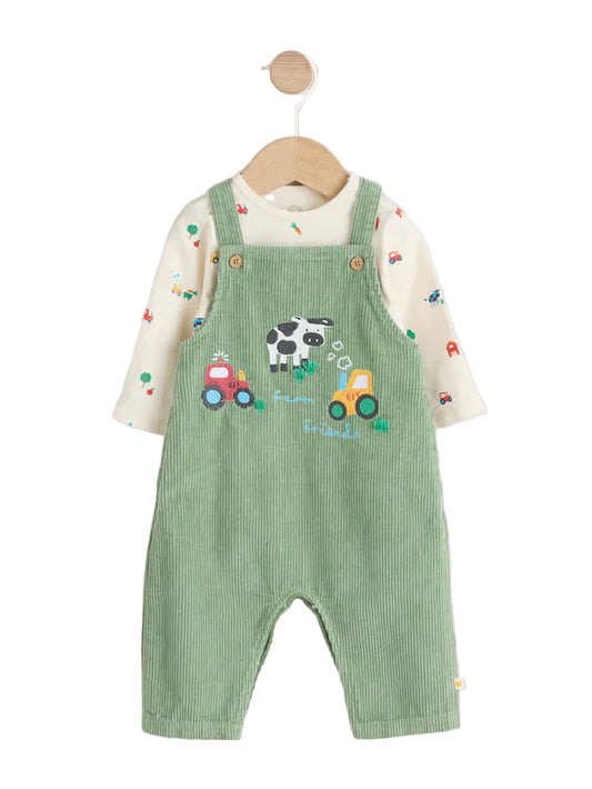 (Pre-Order) Next Green Farm Cord Dungarees and Bodysuit Baby Set