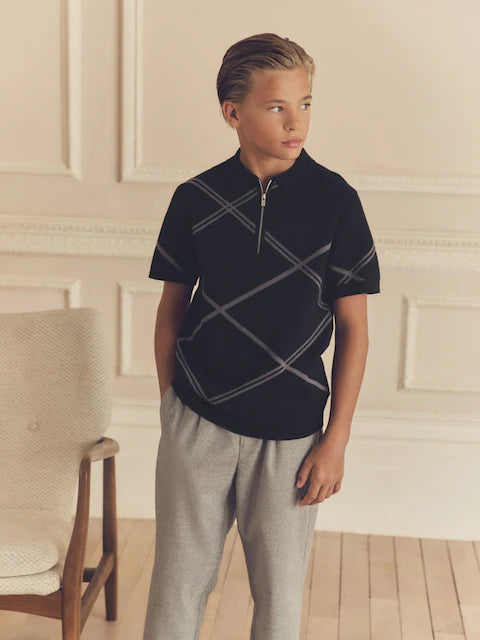(Pre-Order) Next Argyle Knitted Zip Neck Polo Shirt