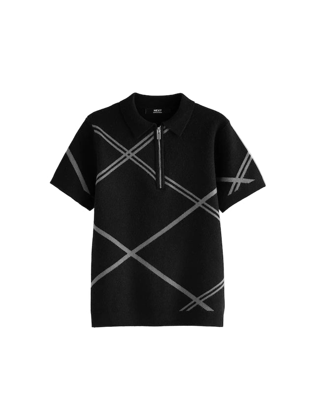 (Pre-Order) Next Argyle Knitted Zip Neck Polo Shirt