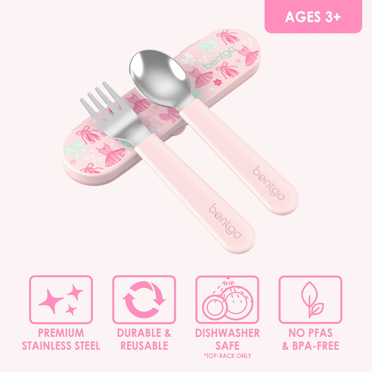 (Pre-Order) Bentgo Kids Stainless Steel Utensil Set Ballet and Bows