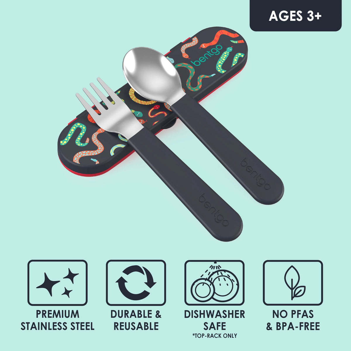 (Pre-Order) Bentgo Kids Stainless Steel Utensil Set Sssnakes