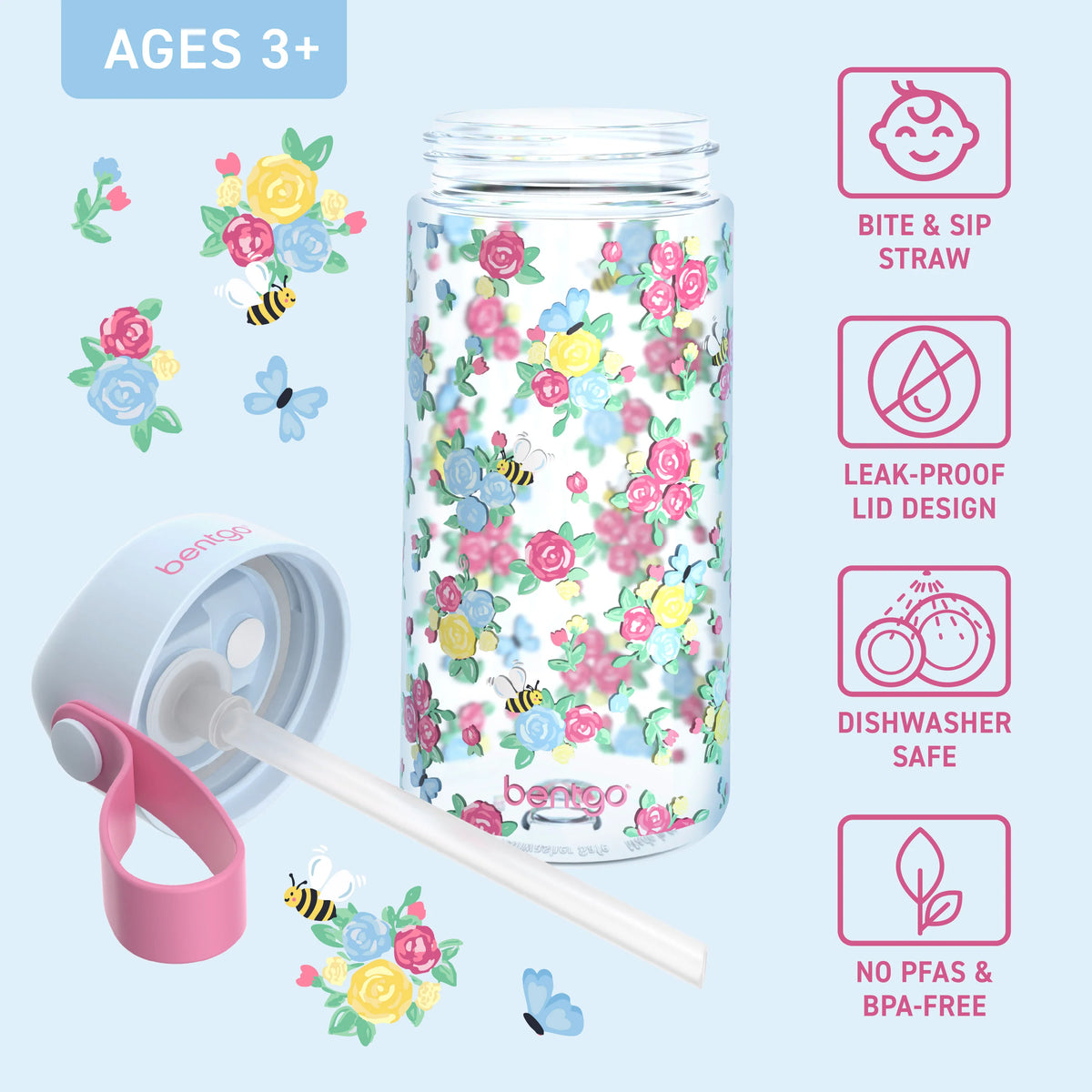 (Pre-Order) Bentgo Kids Water Bottle Blooming Floral