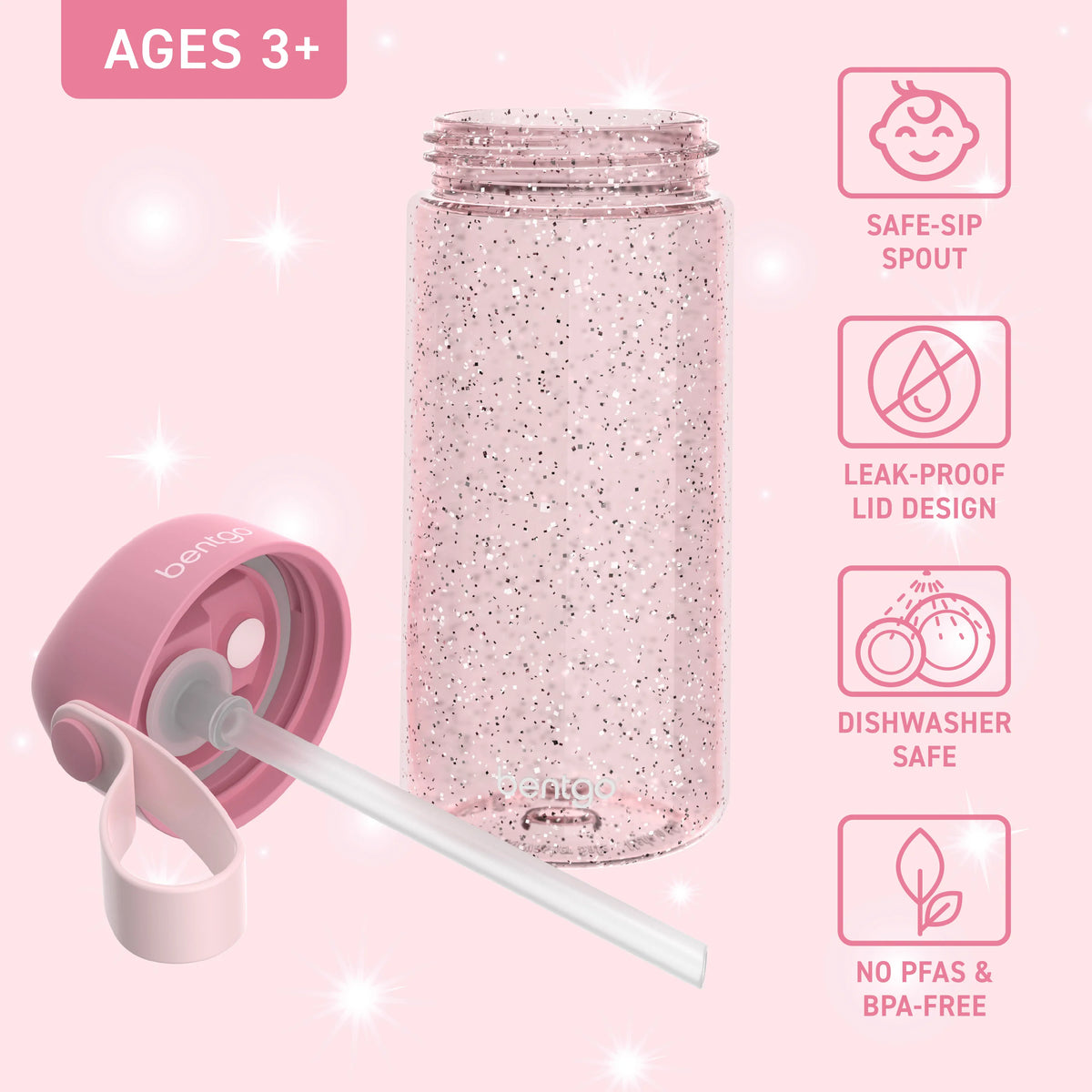 (Pre-Order) Bentgo Kids Water Bottle Petal Pink Glitter