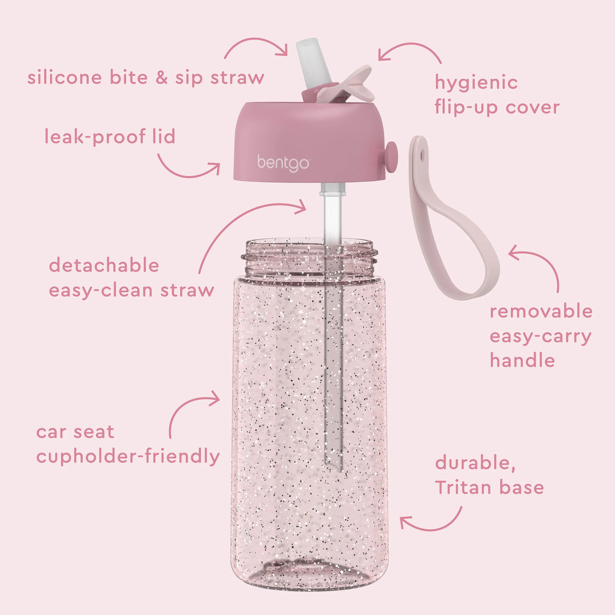 (Pre-Order) Bentgo Kids Water Bottle Petal Pink Glitter