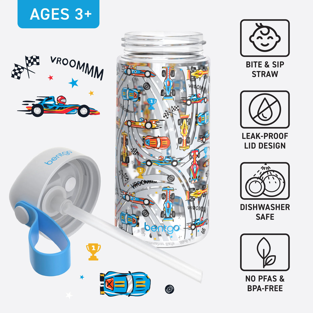 (Pre-Order) Bentgo Kids Water Bottle Race Cars