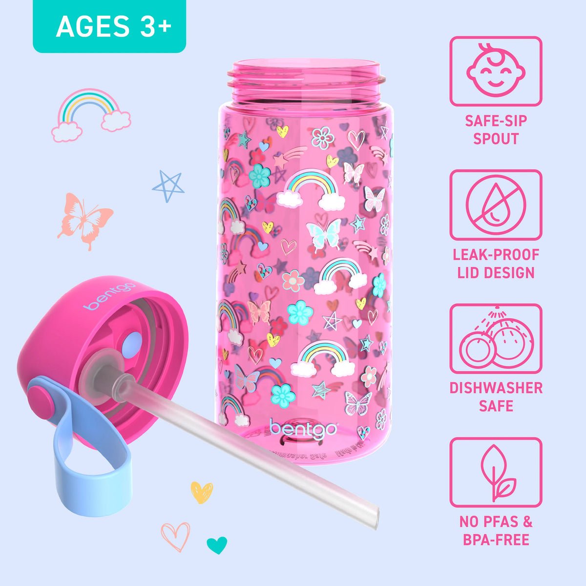 (Pre-Order) Bentgo Kids Water Bottle Rainbows and Butterflies