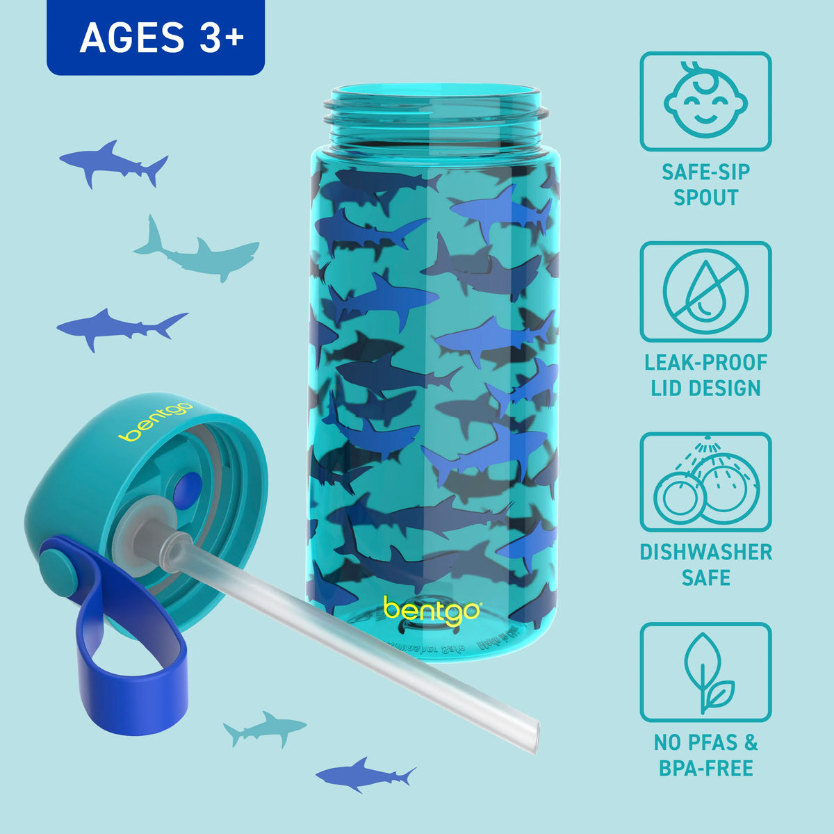 (Pre-Order) Bentgo Kids Water Bottle Sharks