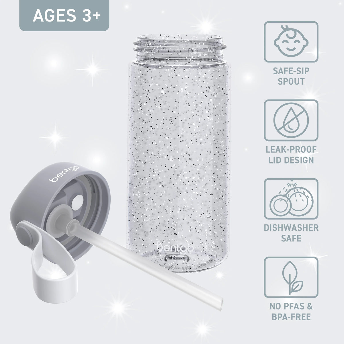 (Pre-Order) Bentgo Kids Water Bottle Silver Glitter