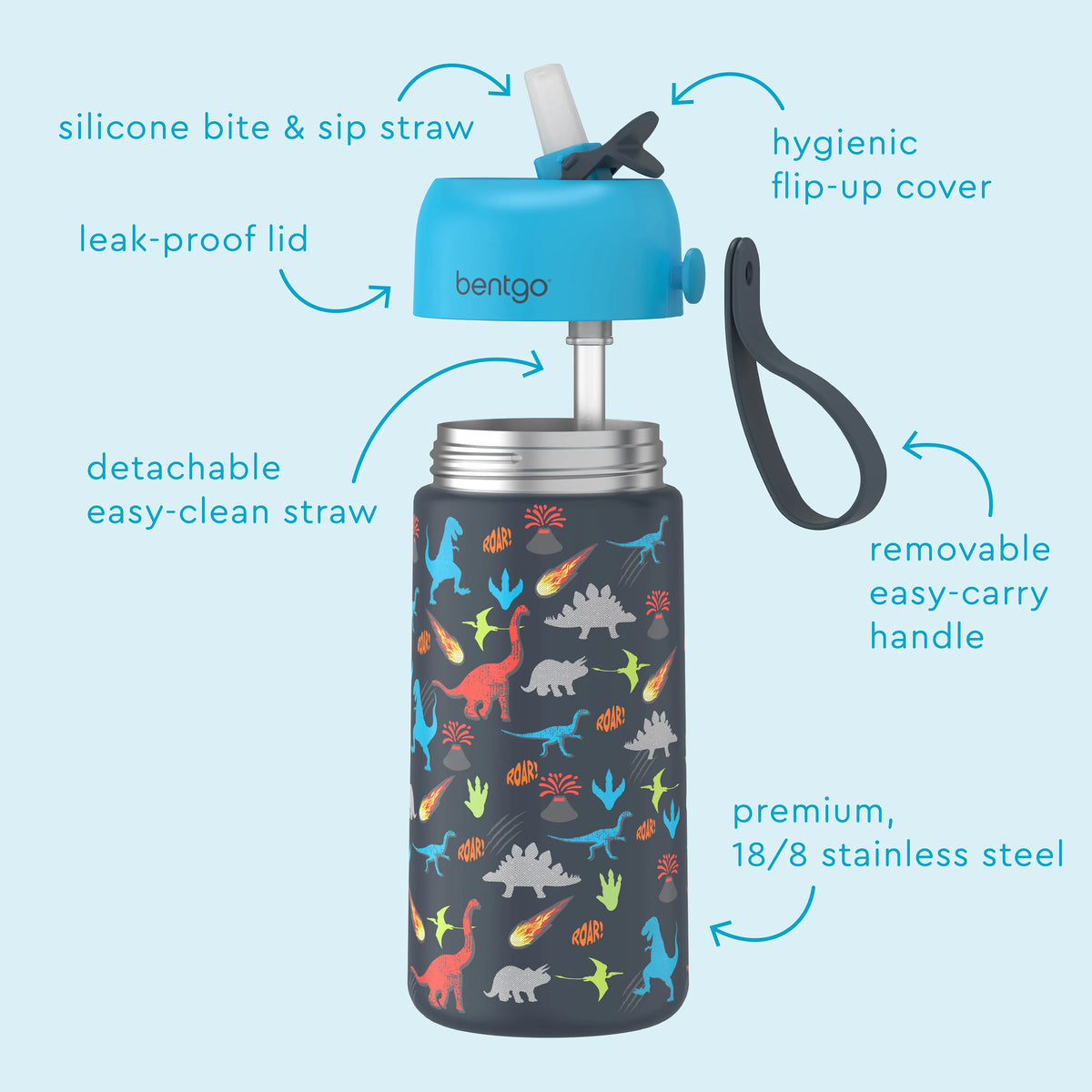 (Pre-Order) Bentgo Kids Stainless Steel Insulated Water Bottle Dinosaur