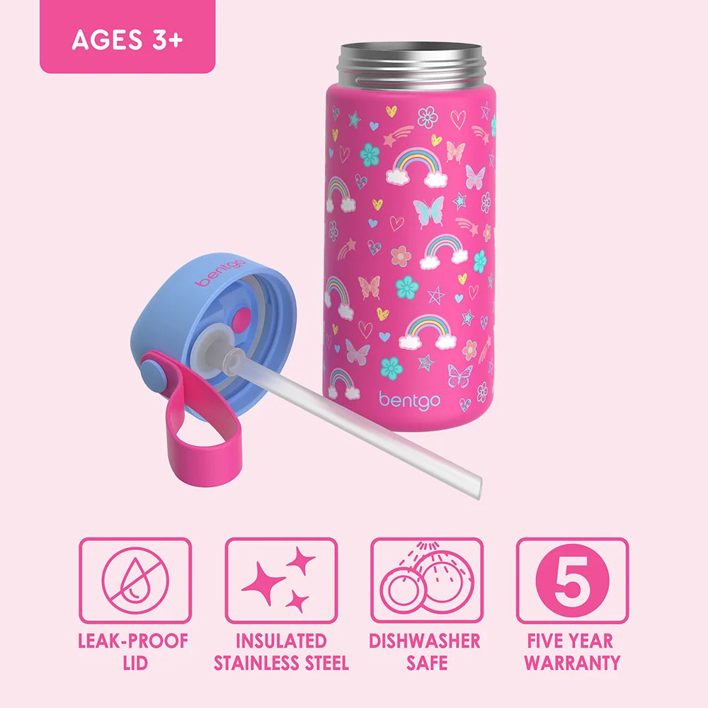 (Pre-Order) Bentgo Kids Stainless Steel Insulated Water Bottle Rainbows and Butterflies