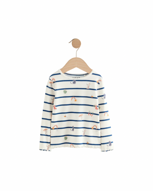 (Pre-Order) Ecru/Navy Stripe Character Rib Long Sleeve T-Shirt